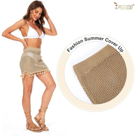 NEW Women's Crochet Cover Up Skirt Knit Mini Beach Cover Up for Swimsuit Bikini - Picture 6 of 6